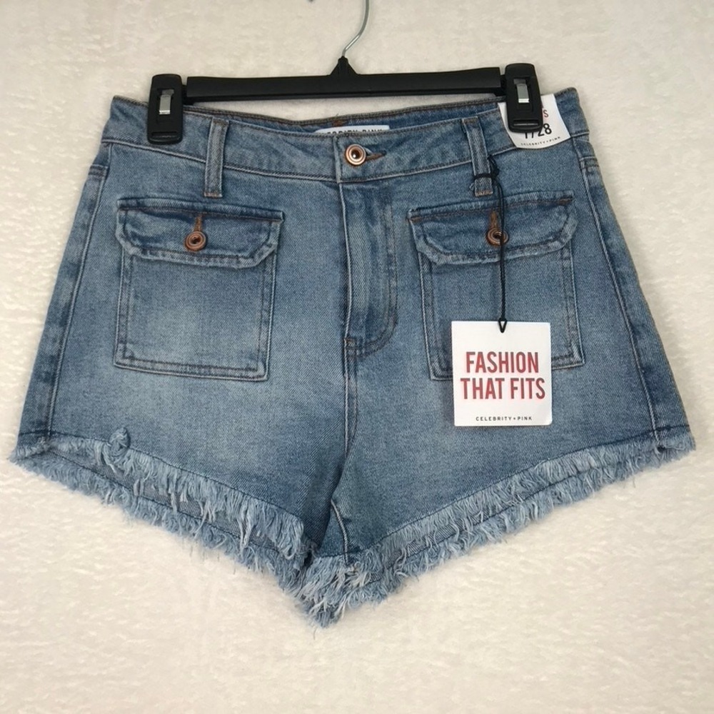 Celebrity Pink Patch Pocket Jean Shorts Size 7 Cut Off Cheeky Western Boho 70s